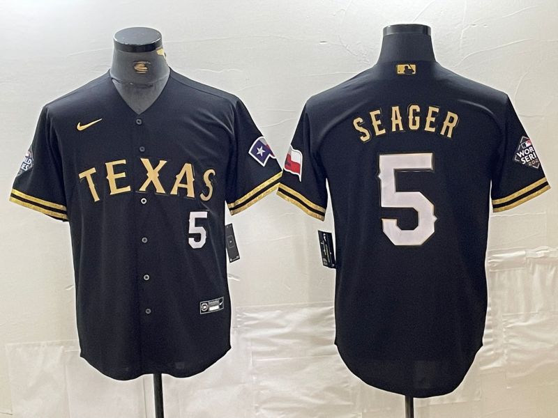Men Texas Rangers 5 Seager black Game Nike 2024 MLB Jersey style2